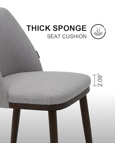 Image of Upholstered Dining Chairs Set of 6 - Modern Dining Room Chairs, Mid-Back Restaurant Kitchen Chairs with Wooden Legs, Light Grey