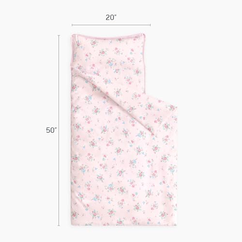 Image of Wake In Cloud - Toddler Nap Mat with Pillow and Blanket, 100% Cotton Fabric, for Kids Girls Ages 3 Plus in Daycare Kindergarten Preschool, Floral Botanical Flowers