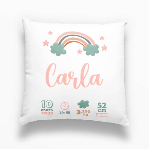 Genérico Cojín Personalizado Arcoiris Regalo Bebe Recién Nacido Mamá Relleno Incluido Tamaño a Elegir Almohada Personalizada