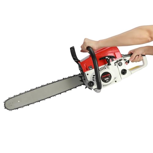 Motosierra de gas de 58 cc, sierra de cadena de gasolina inalámbrica de 20 pulgadas, motosierra de mano para cortar madera y talar árboles, ideal para jardín, granja, rancho naranja