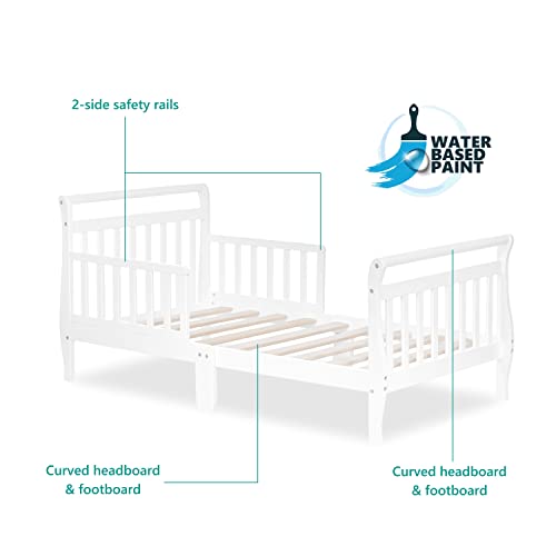 Dream On Me Classic Sleigh Toddler Bed In White, Jpma Certified, Comes With Safety Rails, Non-Toxic Finishes, Low To Floor Design, Wooden Nursery Furniture #TOP6