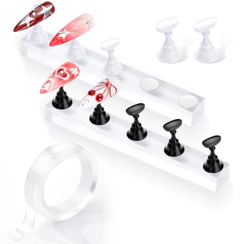 Makartt Nail Stand for Press On Nails Display Practice Art Painting Magnetic Fake Nail Holder for Painting Nails Stand for False Nail Designs with Reusable Putty for Home DIY Beginner Salon Supplies 15ml