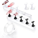 Makartt Press on Nails Stand: Black and White Nail Holder for Painting Nails, Stands for Art Display Practice, Magnetic Fake Holders with 1M Double-Sided Tape DIY Home Salon Use