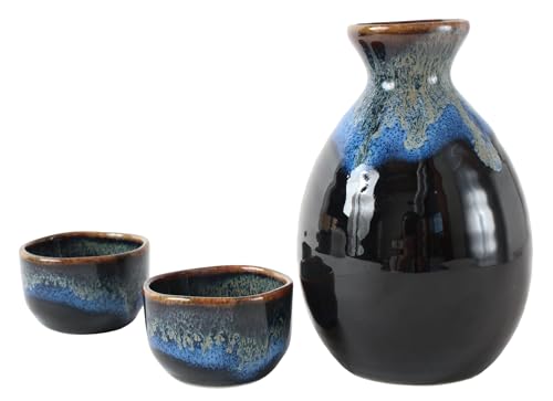 Mino ware Japanese Ceramics Sake Set (1 Bottle & 2