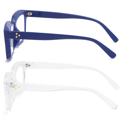 Image of REAVEE 2 Pack Oversized Reading Glasses for Women Men Blue Light Blocking, Ladies Stylish RetroSquare Large Computer Readers (Blue /Clear 2.75x)