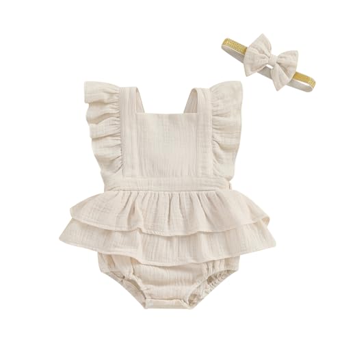 MERSARIPHY Newborn Baby Girl Summer Outfit Linen Ruffle Bubble Romper Dress One Piece Bodysuit Jumpsuit Infant Summer Clothes - Main Image