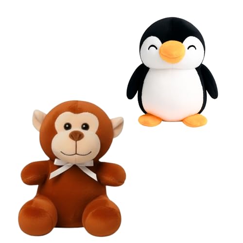 Image of TOYTALES Soft Toy Combo Pack Cute Jack Monkey & Mini Penguin Plush Toys for Kids (Pack of 2)