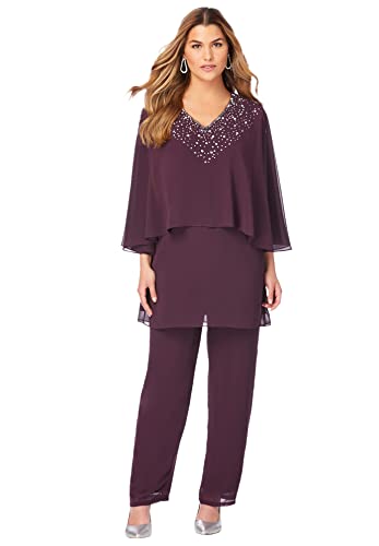Roaman's Women's Plus Size Embellished Capelet Pant Set