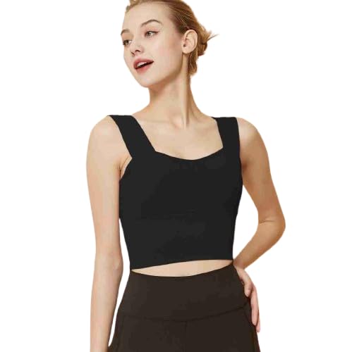 Bra for Women Longline Padded Bra Yoga Crop Tank Tops Fitness Workout Running Top Free Size (28 Till 34) (Black)-picture-26