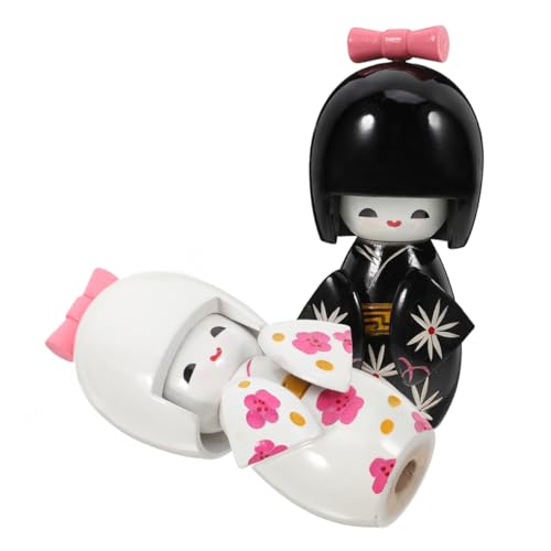 OSOLADY 2 Piezas De Muñecas Japonesas con Kimono, Muñecas Kabuki Tradicionales, Figuras Folclóricas Asiáticas, Artesanías Tradicionales, Kimono para Niña, Geisha De Madera para Escritorio