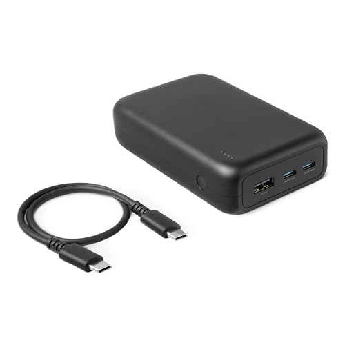 Amazon Basics Power Bank Portatile ad Alta Capacità con 3 Porte di Ricarica, 20000mAh, Colore Nero