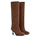 Athlefit Brown Suede Knee High Boots for Women Wide Calf Stiletto Tall Boots Fall Fashion Slouchy Heeled Long Booties Size 5.5