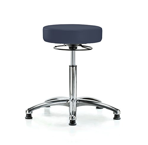 Image of Perch Chrome 360 Degree Height Adjustable Stationary Stool | Medium Bench Height 20.5-28 inch | Imperial Blue Vinyl