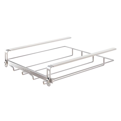WBQYIPD Estante for copas de vino, soporte for copas debajo del gabinete, estante for copas de vino, barra de cocina, almacenamiento, soporte colgante de acero inoxidable de Metal(2 rows 1 pack)