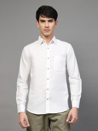 Image of Majestic Man Solid Cotton Casual Shirt - Slim Fit, Full Sleeves, Premium Button Closure
