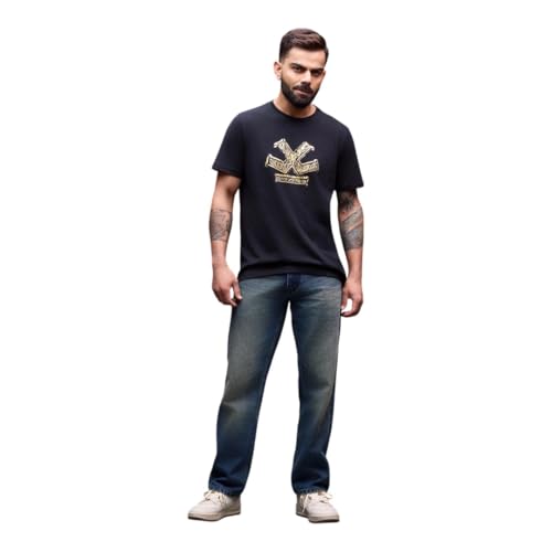 Image of WROGN Men's Mid-Rise Jeans | 100% Cotton | Anti-Fit Relaxed Silhouette