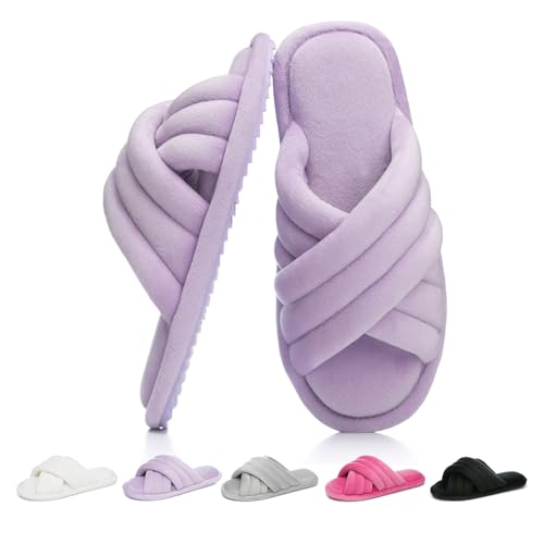 Image of GOEWY Cross Band Slippers for Women with Cozy Memory Foam Machine Washable | Open Toe Summer Cute Slipper,Soft Black House Shoes Slides,Indoor Outdoor Non-Slip Slip On,Gifts for Women Ladies Her Mom