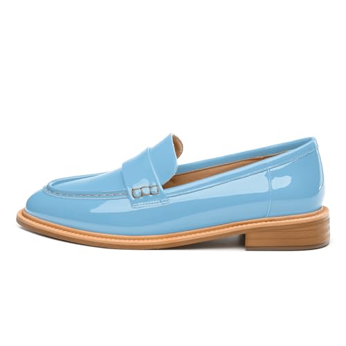 Image of JUSTDANNI Loafers for Women Slip On Shoes with Round Toe 1.2-Inch Low Chunky Block Heel Patent Comfortable Casual Dress Pump Shoes for Wedding Party Work Shopping Dating