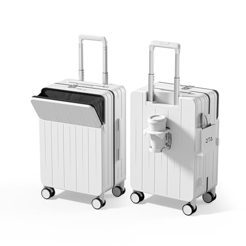 Image of Top Opening PC Hard Shell Suitcase, 20-inch International Carry On Luggage with Front Pocket, TSA Lock, 360 Spinner Wheels, Lightweight - Ideal for Business (White, Carry-On 20-Inch)