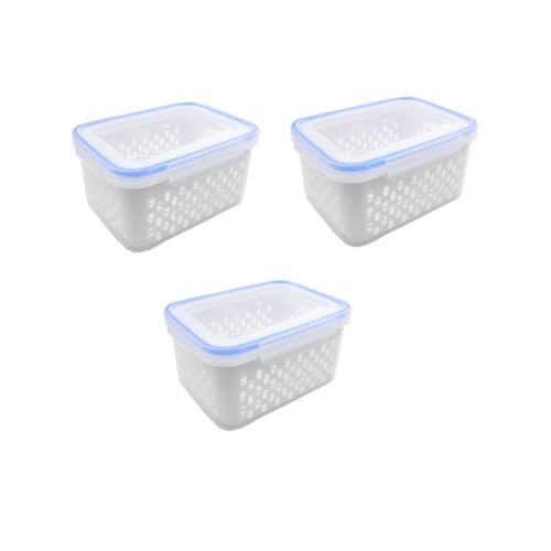3パック 冷蔵庫用フルーツ保存容器 農産物食品保存容器 取り外し可能なザル付き 冷蔵庫収納ケース 蓋付き フレッシュコンテナ 透明デザイン 保冷ボックス 大容量 850ml/1750ml/3300ml 野菜水切り器 食品収納 フレッシュボックス 密閉 漏れ