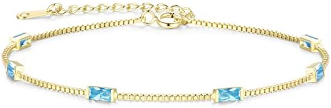 LOUISA SECRET 925 Sterling Silver Birthstone Bracelets for Women, Baguette Cubic Zirconia Station Bracelet, Birthday Anniversary Christmas Gifts for Women Wife Mom Sister Girl Her