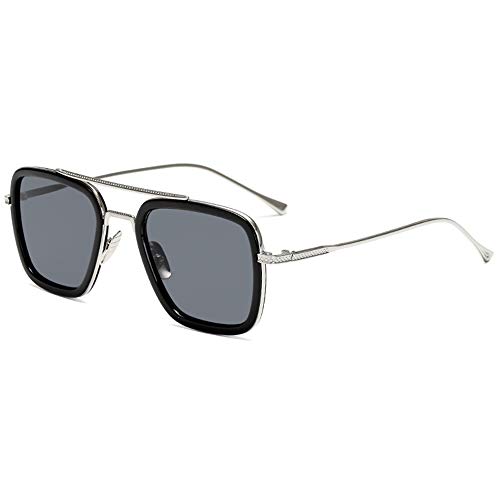 Vintage Square Sunglasses for Men Women Metal Frame Classic Tony Stark Sunglasses Iron Man Glasses