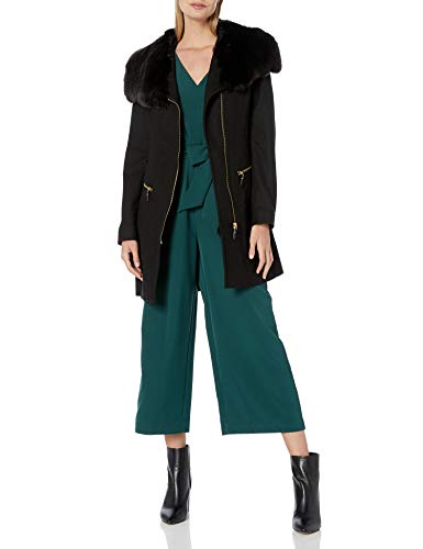 VIA SPIGA Women's Asymmetric Wool Coat with Oversized Faux Fur Collar, Black, 4