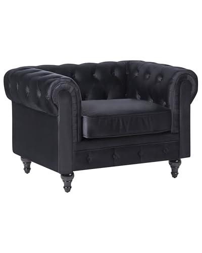 Beliani Fauteuil en Velours Noir Dossier à Points Diamant Style Classique Chesterfield