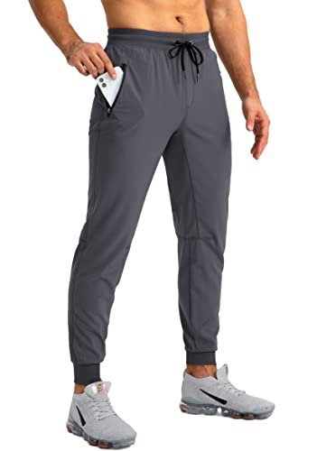 Pudolla Men's Lightweight Jogger Pants Workout Running Tapered Joggers For Men With Zipper Pockets For Athletic Travel Casual(Dark Grey Medium) #TOP1