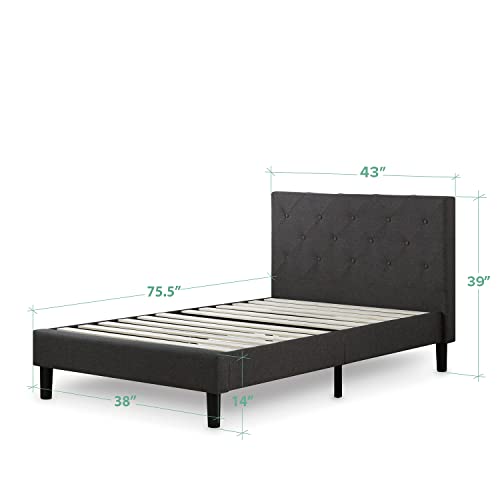 Image of Zinus Shalini Upholstered Platform Bed Frame Mattress Foundation, Wood Slat Support, No Box Spring Needed. Easy Assembly, Twin, Dark Grey