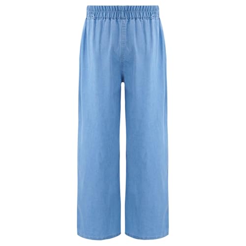 Children Girls Jeans Elastic Waist Wide Leg Pants Casual Denim Trousers with Pocket 5-16 Years2