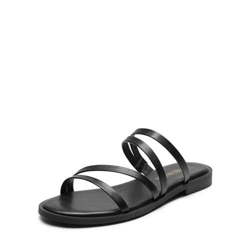 DREAM PAIRS Women's Clear Studded Rhinestone Slide Sandals Slip on Open Toe Cute Flat Sandals for Summer,Size 8,BLACK-PU,SDSS2213W