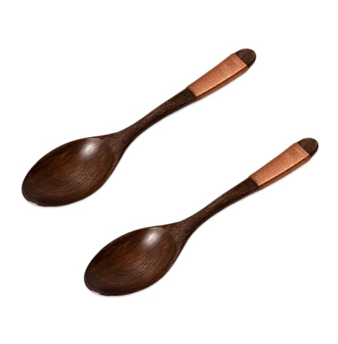 LONZIKP Cucharas de madera de mango largo, 2 piezas, para cocinar y servir, utensilios cocina madera antiadherentes, juego de vajilla para mezclar y comer, Cuchara de cocina de madera (18.5cm)