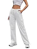 Women Fleece Cargo Sweatpants High Waisted Casual Baggy Joggers Pants(No Fleece-Light Grey, Large)