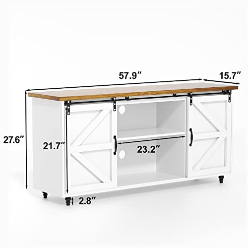 4Ever2Buy Farmhouse Coffee Bar Cabinet With Sliding Barn Door, 58'' Kitchen Buffet Sideboard Cabinet With Storage, White Coffee Bar With Adjustable Shelves, Coffee Bar Table For Dining Living Room #TOP1