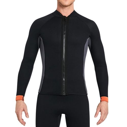 Chaqueta de traje de neopreno 3mm para hombre con cremallera frontal, manga larga, para deportes acuáticos, surf y snorkel (Negro, talla X-Large)