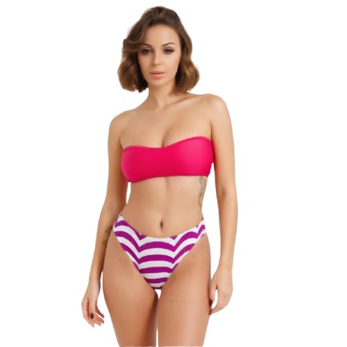 urge Vibrant V-Cut Striped High-Waisted Bikini Bottom for Women | Purple and White High-Rise Swimwear Bottom Only-picture-45