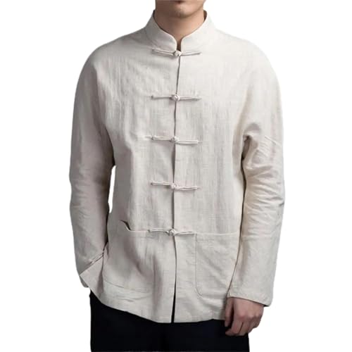 Chemise à manches longues pour homme style chinois et col mandarin en coton