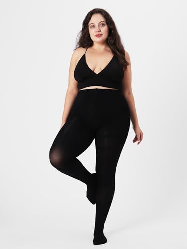 Plus Size Opaque Tights for Women 240D Soft Solid Color Footed High Waist Control Top Pantyhose4