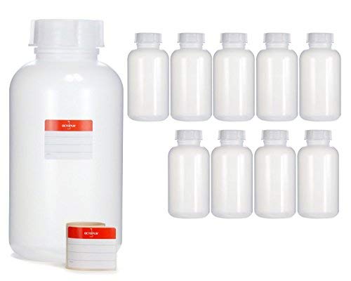Octopus 10 x 2000 ml Wide Mouth LDPE Bottles with Screw Cap, Empty 2 Litre Chemical Laboratory Bottles with Lid for Storage in Laboratory, Kitchen or Hobby