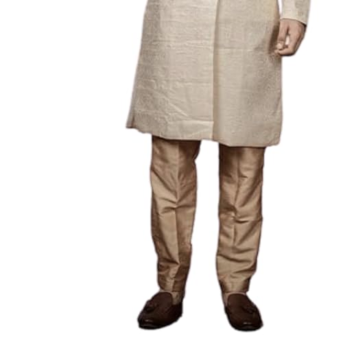 Image of Amzira Men's Soft Cotton Indo Western Kurta Pyjama Set with Mandarin Collared Neck Long Sleeves Button Closure and Solid Pant