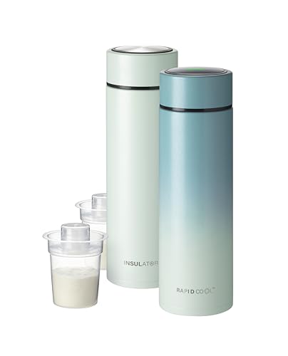 Nuby Limited Edition RapidCool Portable Baby Bottle Maker Twin Pack - Formula Feed in 2 Minutes | Ideal for Travel Bottles and Night Feeds | Includes Milk Powder Dispenser Digital Lid & Flask (Blue)