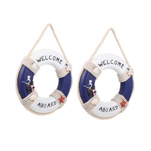 Décoration murale camping bouée en bois lot de 2 style nautique pour fête et maison