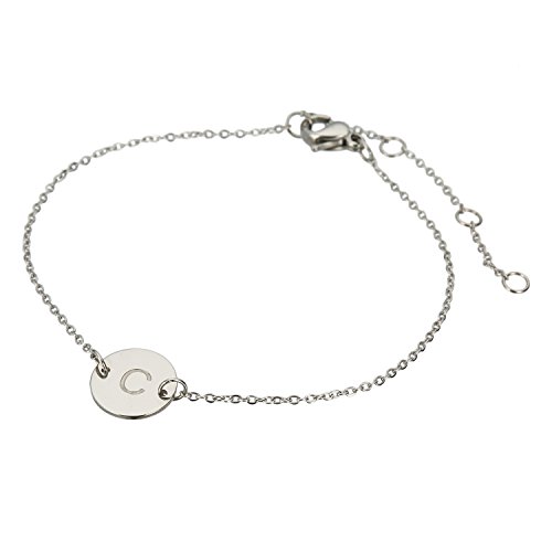 Image of HUAN XUN Stainless Steel Engraved Initial Bracelet Adjustable, 7.87 inch