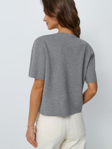 LILLUSORY Short Sleeve Cardigan Sweaters for Women Gray M