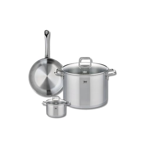 Elo Profi 9693050 3-Piece Cookware Set of 1 Frying Pan 24 cm and 2 Saucepans 12 and 26 cm Elo Profi Citrin, Stainless Steel, Induction