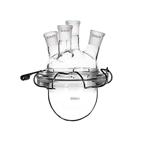 Deschem Glass Reactor 24/29 Four Necks Round Bottom Lab Reaction Flask Kettle With 4-Neck Lid & Steel Clamp #TOP12
