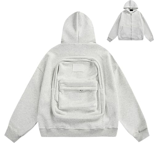 ADHOWBEW Backpack Hoodie Women Men Zip Up Creative Oversized Sweatshirt Trendy Y2K Zipper Jackets2