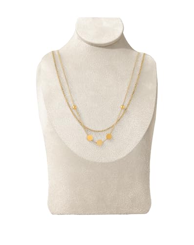 TINGSING Suede Necklace Display Stand Jewelry Bust Display Necklace Holder With Wooden Base Mannequin Pendant Chain Organizer Jewellery Showcase Rack for Home, Boutique, Trade Shows,Beige,Large