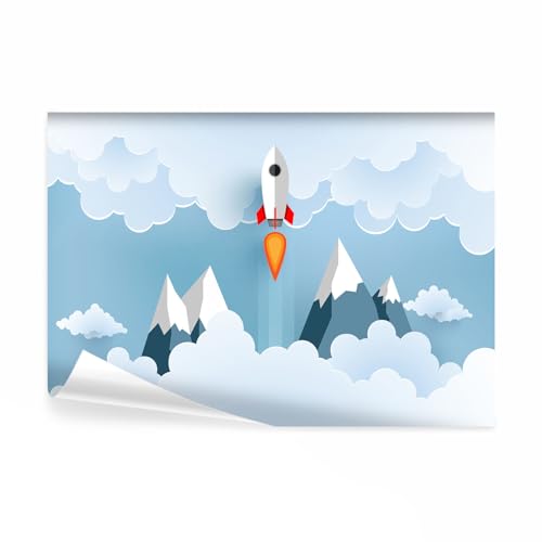 decomonkey Fototapete Kinderzimmer 400x280 cm Design Tapete Fototapeten Vlies Tapeten Vliestapete Wandtapete moderne Wand Schlafzimmer Wohnzimmer Kinder Berge blau